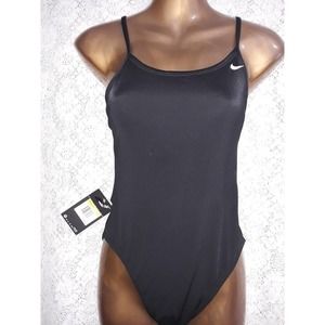 NWT Nike Sz S NESSA Black With White Swish Tank One Piece Swimsuit